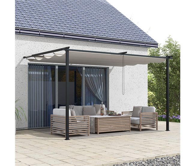 Pérgola de Parede Poliéster e Aço Outsunny Cru