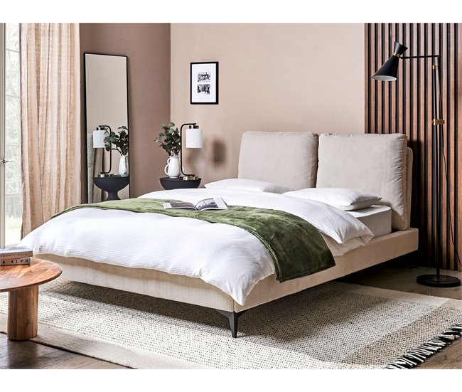Beliani Cama com estrado Bombazine MELLE 155x240 Bege