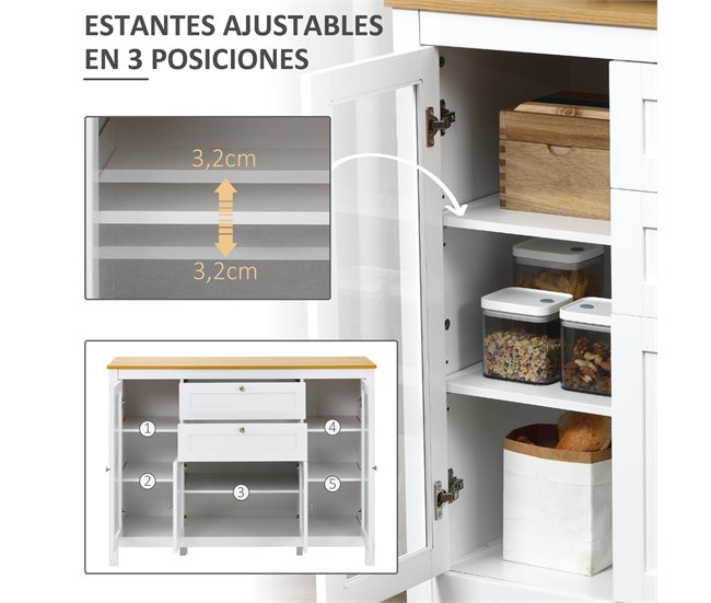 Aparador de Cozinha MDF e Vidro Temperado HOMCOM, casa - cozinha 120 Branco