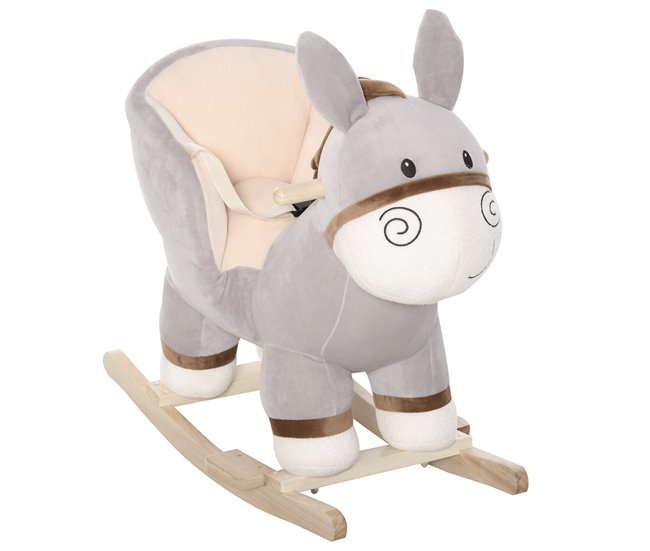Baloiço Infantil Madeira de Álamo, Metal e Pelúcia HOMCOM Cinza