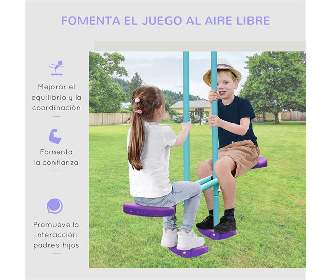 Conjunto de Baloiços de Jardim Metal e PE Outsunny Roxo