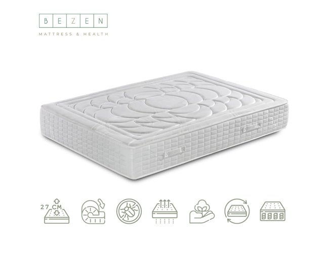  Colchão de molas ensacadas com espuma viscoelástica | 27cm | Efeito relax | 7 zonas de conforto | Certificado Sanitized® 
