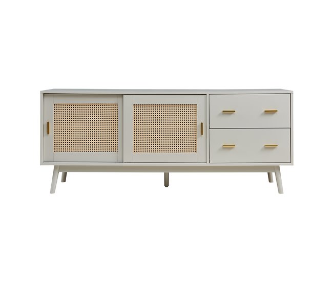 Armário de TV Susa 2 portas de correr de polyrattan [en.casa] 160 Bege