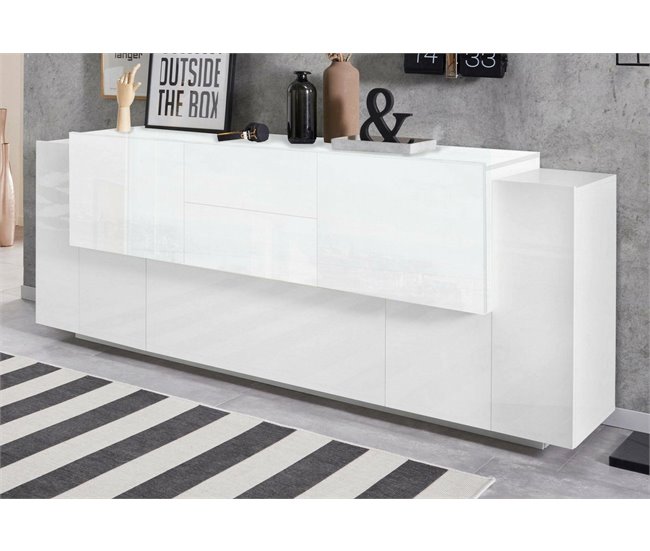 Aparador com efeito madeira 220 Branco Brillo