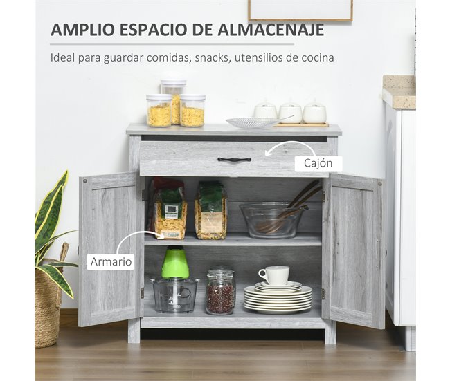 Aparador MDF, melamina de madeira HOMCOM, casa - cozinha 80 Cinza