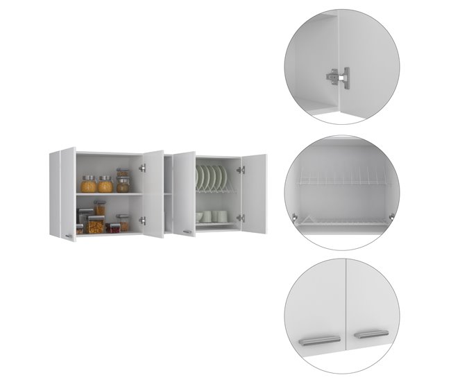 Móvel de cozinha Portofino 150, com prateleiras para pratos Branco
