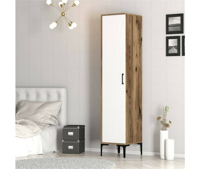 Armário multiuso com 1 porta efeito madeira Branco/ Madeira