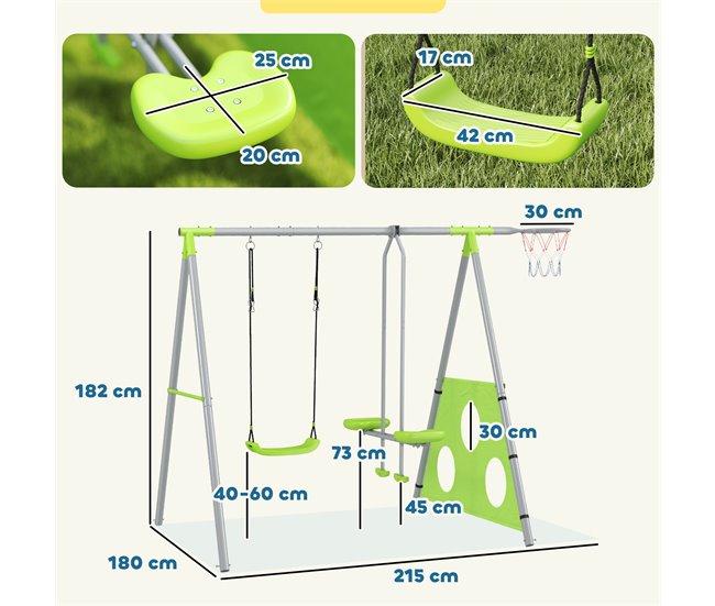 Conjunto de Brincar para Exterior Metal, PE e Poliéster AIYAPLAY Verde