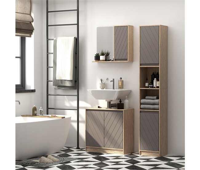 Armário de banheiro com espelho MDF, melamina de madeira HOMCOM 57 Castanho