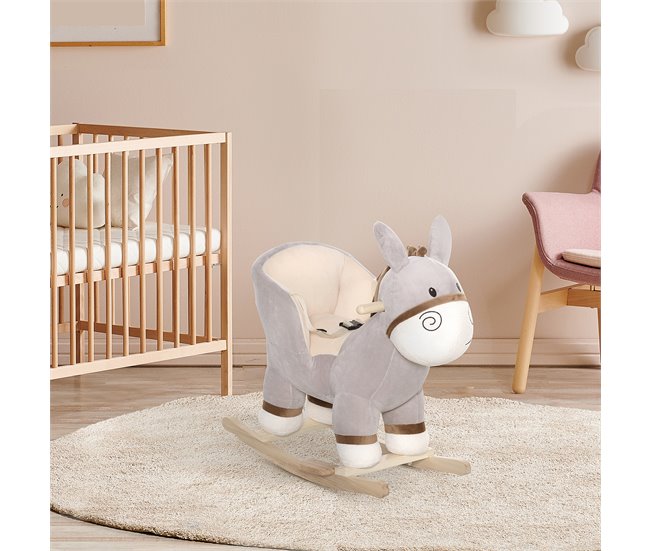 Baloiço Infantil Madeira de Álamo, Metal e Pelúcia HOMCOM Cinza