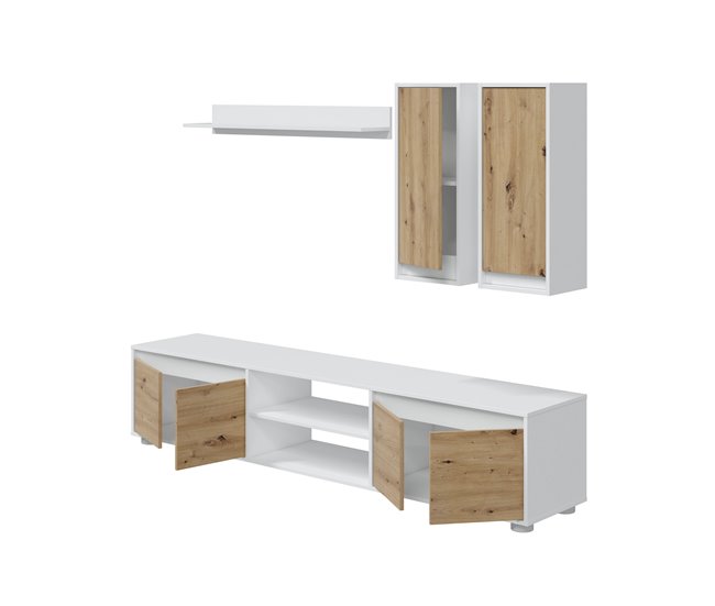 Compacto de TV YUMI carvalho branco 200cm Branco/ Madeira
