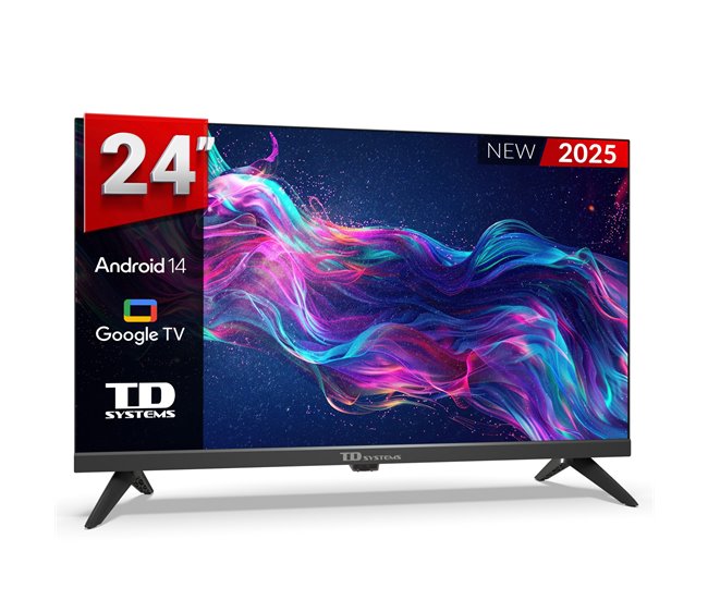 Smart tv 24 polegadas hd hey google official assistant com controle de voz. televisão android 14 - td systems m24k21gle