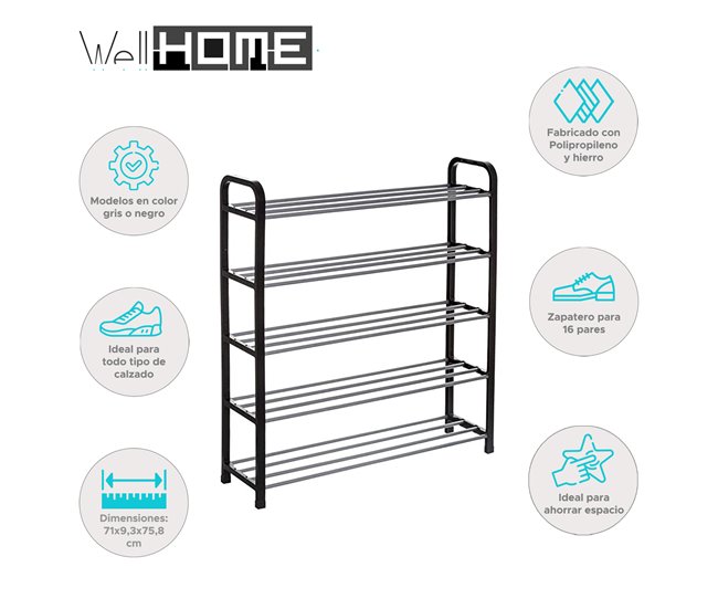 WELL HOME - Sapateira de metal e plástico Preto
