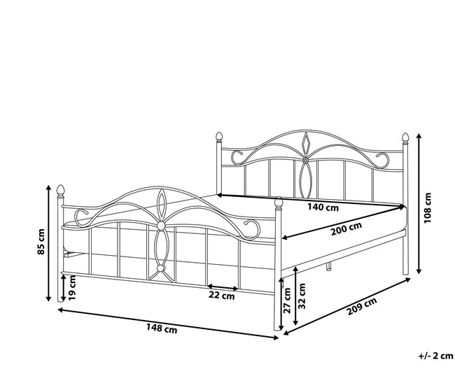Beliani Cama com estrado Metal ANTLIA 148x209 Branco