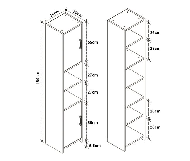 Armário alto Rautrina para banho com 2 portas [en.casa] 35 Branco