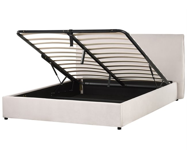 Beliani Cama com armazenamento Veludo LAVAUR 183x210 Branco/ Bege