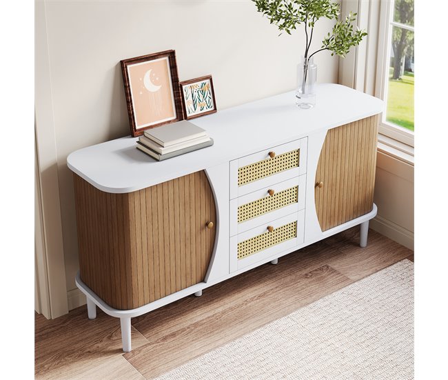 Aparador com 2 portas e 3 gavetas 140 Natural/ Branco