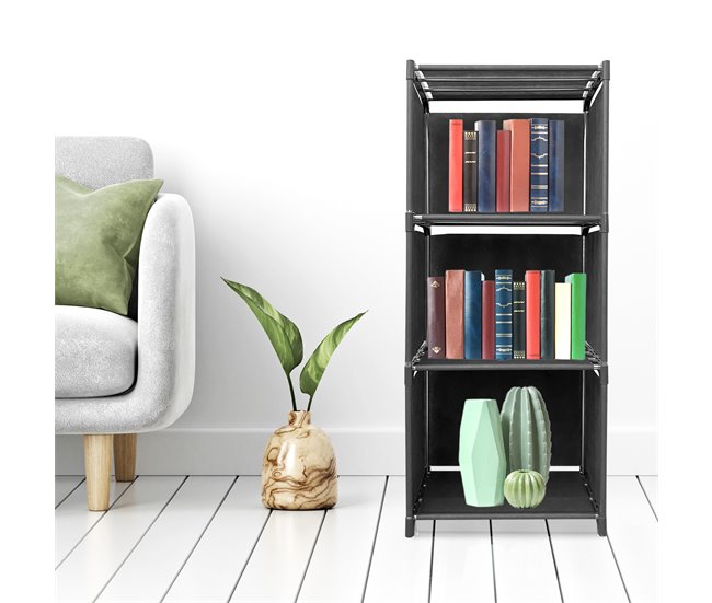 Prateleira de Organização 4 Pisos PVC e Tecido Nyana Home 93x41x29 cm 41 Preto