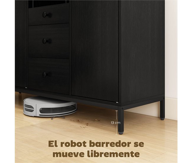 Aparador para Sala Melamina de Madeira, Metal HOMCOM Preto