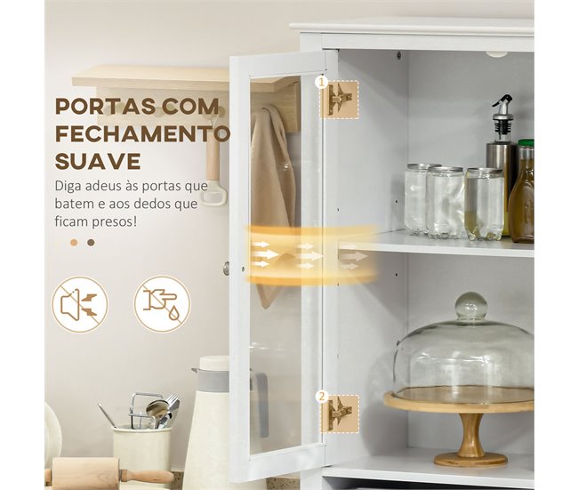 Armário de Cozinha MDF e Vidro Temperado HOMCOM, casa - cozinha Branco