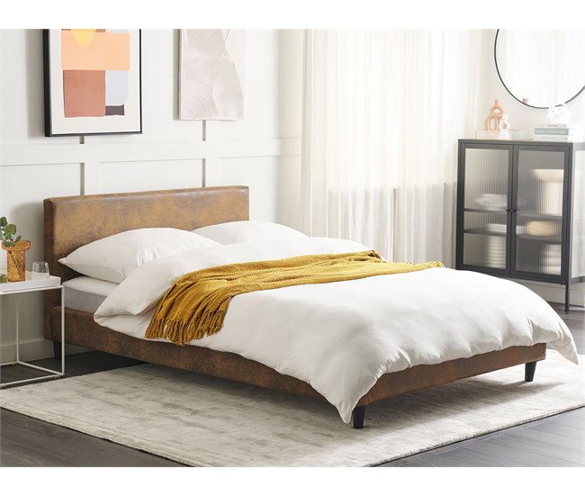 Beliani Cama com estrado Pele sintética FITOU 150x214 Castanho
