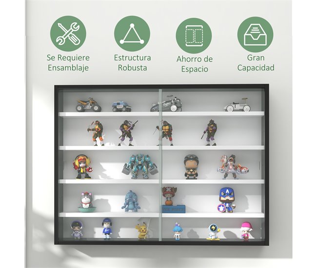 Vitrine de Parede Melamina de Madeira e Vidro HOMCOM 80 Preto