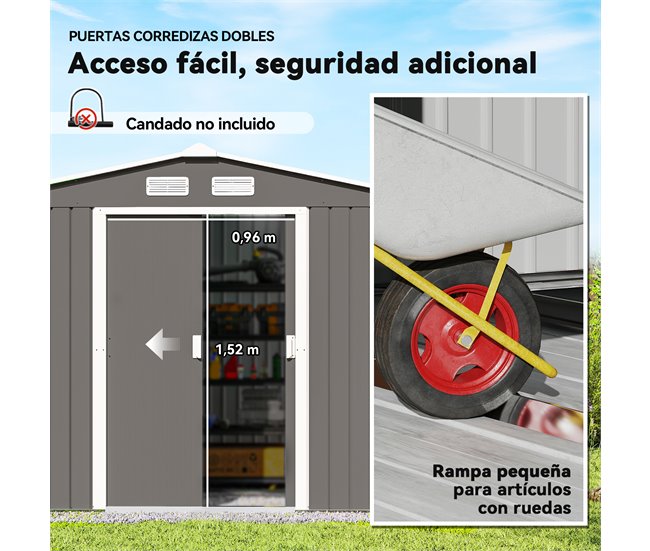 Abrigo de Armazenamento Aço Galvanizado e PP Outsunny Cinza