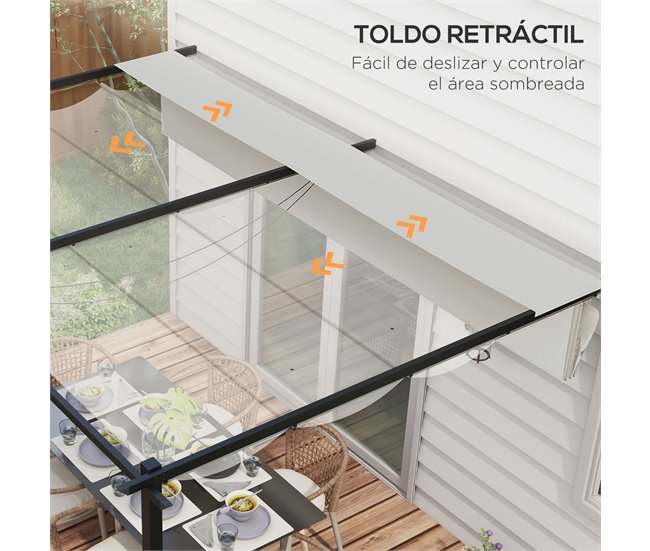 Pérgola de Parede Poliéster e Aço Outsunny Cru