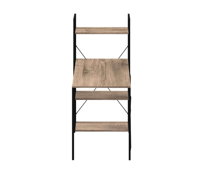 Mesa de escritório com prateleira 3 prateleiras Aço Estilo Industrial Preto/ Madeira