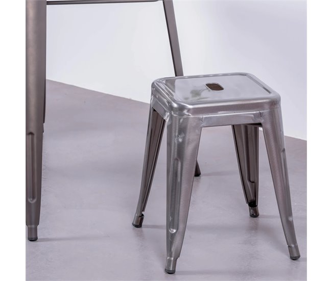 Banqueta baixa industrial em aço metálico  - Bistro AlumÍnio