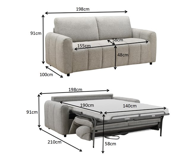 Sofá cama 3 lugares KUKY Cinza