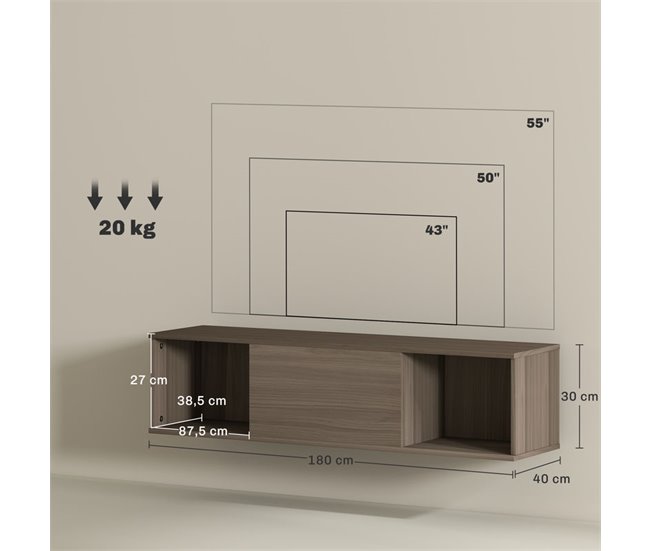 Armário Casa de Banho de Parede Melamina de Madeira HOMCOM Castanho