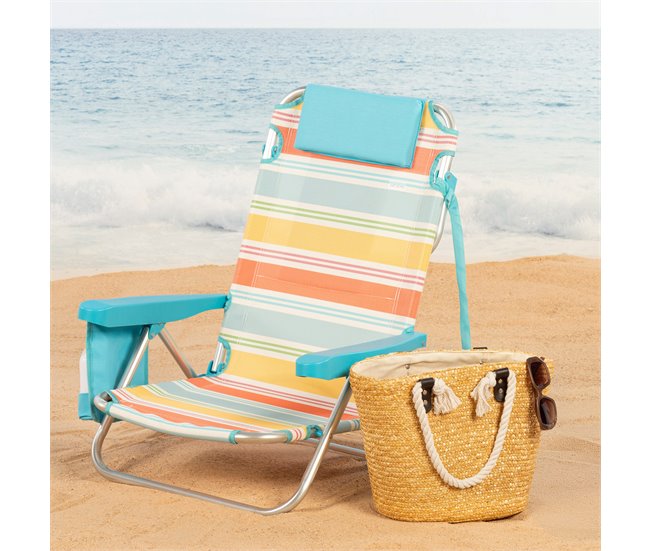 Aktive Cadeira de praia dobrável, alumínio, 5 posições e bolso Multicor