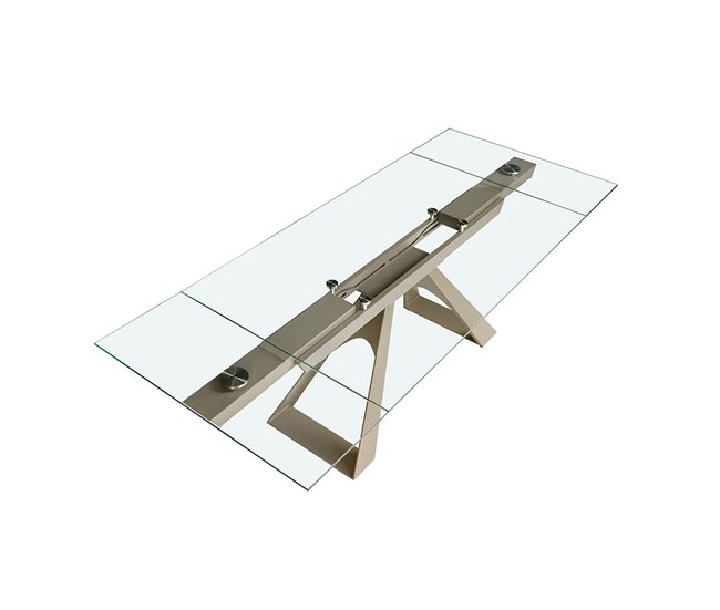 ANGEL CERDA Mesa de jantar extensível retangular em vidro temperado e aço cinzento taupe 240x100 Transparente
