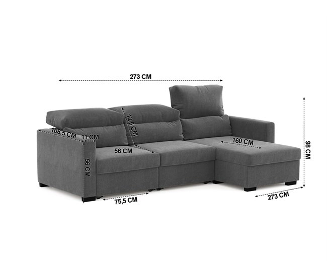 Chaise longue conversível em cama ARAM Cinza