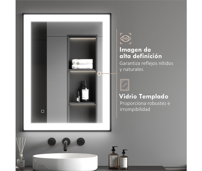 Espelho Casa de Banho com Iluminação Preto