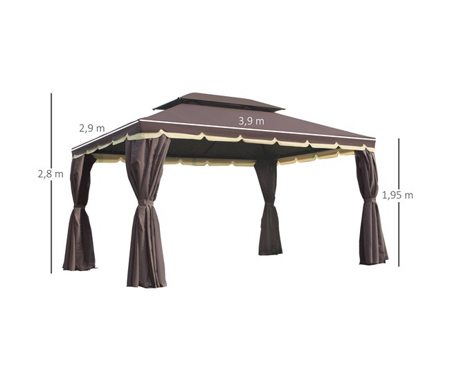 Pérgola de Jardim Alumínio e Poliéster Outsunny 390x290 Castanho
