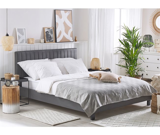 Beliani Cama com estrado Poliéster POITIERS 191x215 Cinza
