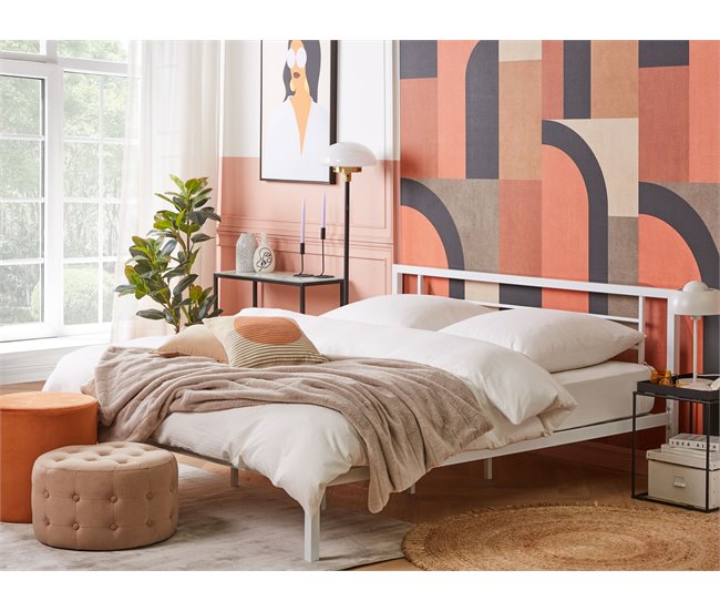 Beliani Cama com estrado Metal CUSSET 187x209 Branco