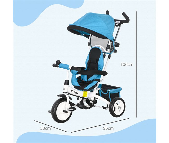 Triciclo para Bebés metal, plástico PP e tecido de poliéster Azul