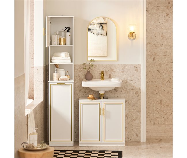 Armário alto de banho com 1 porta e 1 cesto BZR87-W SoBuy Branco