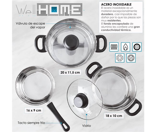 Bateria de cozinha de 5 peça Cinza Claro