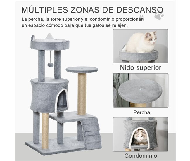 Arranhador para Gatos Aglomerado, Juta e Pelúcia PawHut Cinza