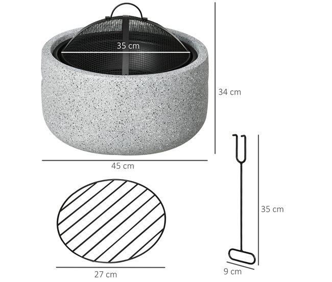 Braseiro Exterior Metal e MGO Outsunny Cinza