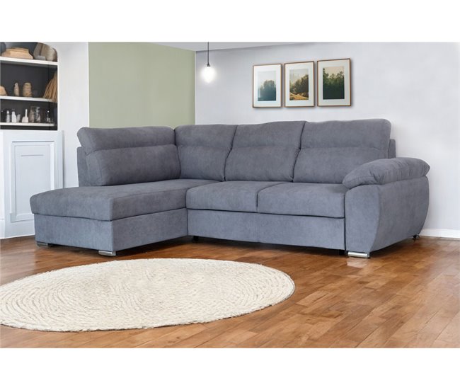 Sofá de canto KENDAL com cama e arca Cinza