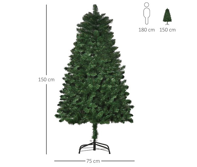 Árvore de Natal PVC, Aço HOMCOM, casa - natal Verde