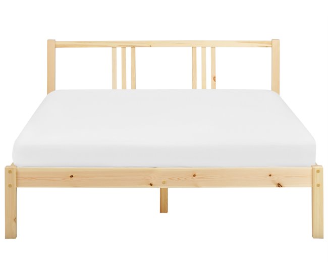 Beliani Cama Madera de pino VANNES 147x209 Branco