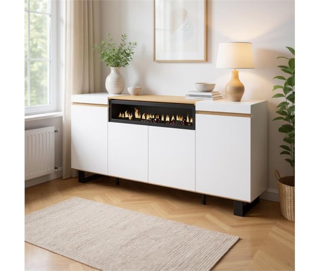 Aparador Kavos Up Lareira 203 Branco/ Madeira