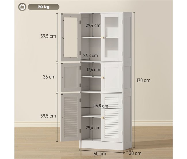 Armário Casa de Banho MDF e Vidro HOMCOM, casa - casa de banho Branco