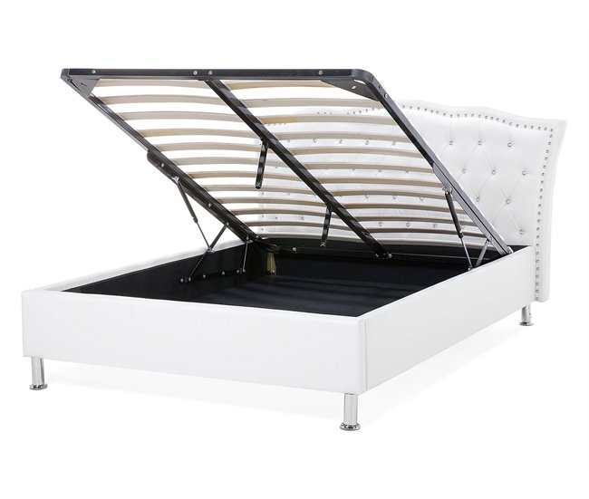 Beliani Cama con almacenaje Piel sintética METZ 168x217 Branco
